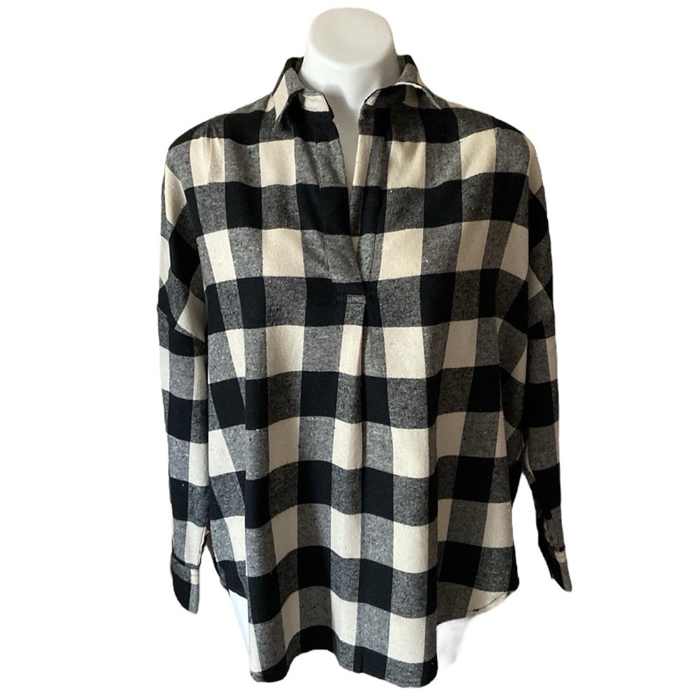 French Connection Women’s Black and White Checkered Flannel Shirt Size Small